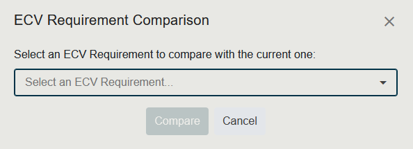 Screenshot of the Select ECV Requirement for Comparison dialog showing the dropdown and the Compare/Cancel buttons