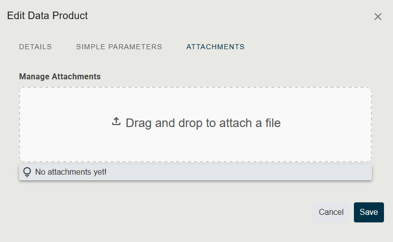 Screenshot of the attachments panel with upload and download options