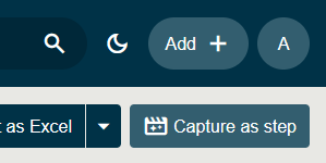 Screenshot of the "Capture as step" dialog showing scenario selector, step name, and format dropdown