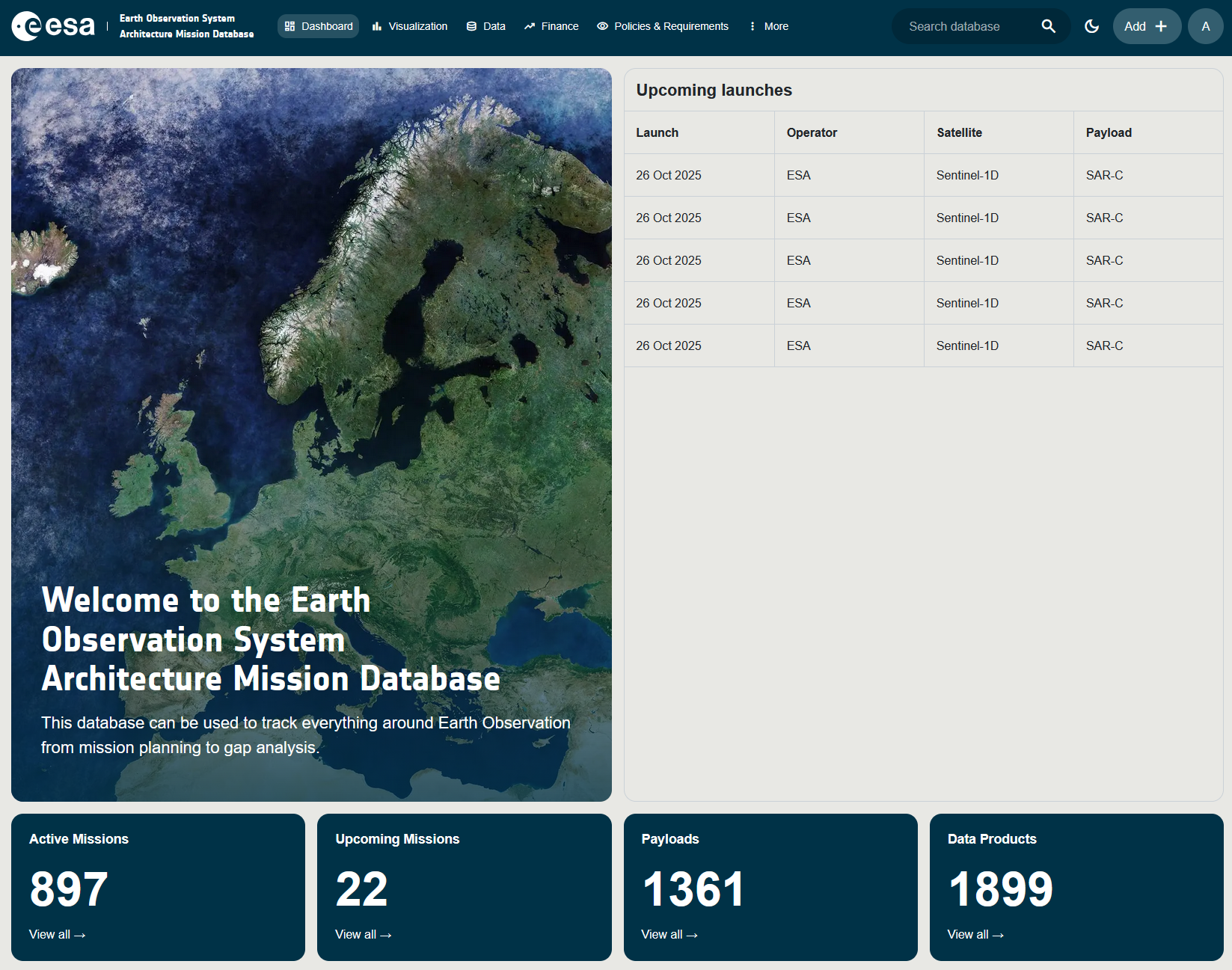 Screenshot of the Dashboard page